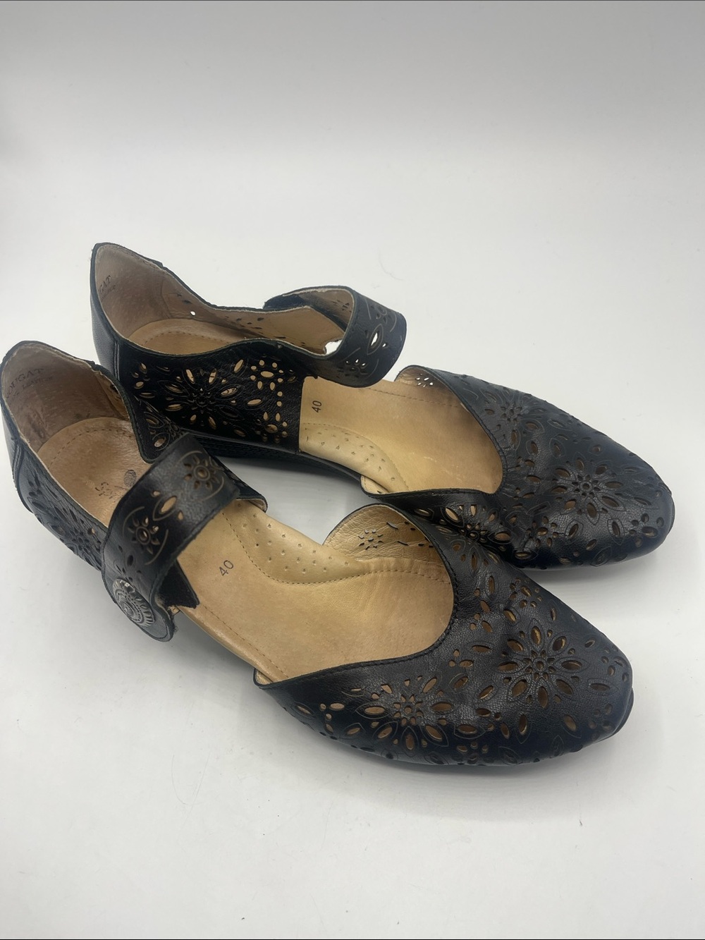 Spring Step Black Floral Cutout Wedge Mary Jane Shoes